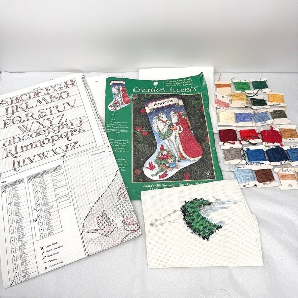 Creative Accents Counted Cross Stitch Santa Gift Stocking Kit PARTIAL-STARTED - Picture 2 of 16